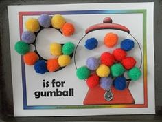 a card with pom - poms on it that says, is for gumball