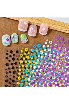 5 Sheets Flower Nail Art Stickers, 3D Self-Adhesive Nail Art Decals, Five Petal Colorful Flower Pattern Designs Nail Stickers (Black/White/Yellow/Purple/Blue) for Female DIY Nail Decoration Supplies Nail Art Decals, Flower Pattern Design, Black White Yellow, Flower Nail, Flower Nail Art, Art Decals