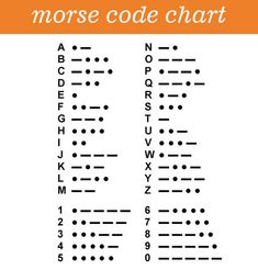 the morse code chart is shown in orange and white