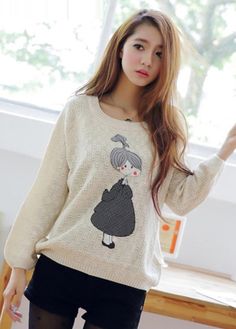 Winter Cute Girls Print Long Sleeve Pullovers Sweater Acrylic Sweater, Long Sleeve Pullover Sweater, Girls Prints, White Sweaters, Long Sleeve Pullover, Perfect Outfit, Pullover Sweaters, Sweater Cardigan, Sweaters & Cardigans