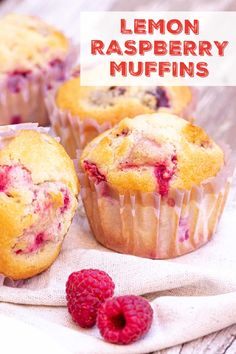 lemon raspberry muffins with fresh raspberries on the side