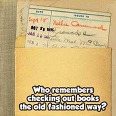 an old fashioned envelope with some writing on it and the words who remembers checking out books the old fashioned way?