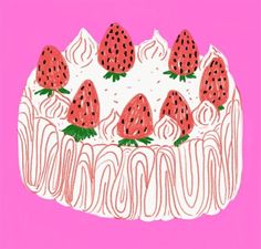 a drawing of a cake with strawberries on top