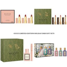 Gucci Limited Edition Holiday 2023 Gift Sets - BeautyVelle | Makeup News Gucci Flora Perfume, 2023 Products, Gucci Gift, Gucci Makeup, Pear Blossom, White Gardenia, Gucci Gifts, Lipstick Tube