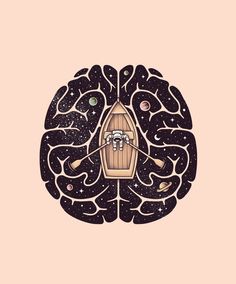 a drawing of a boat in the middle of a brain