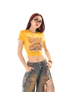 Age: 18-24 years oldSize: S M L XLPattern: Letters/numbers/textStyle: StreetStreet: Sports and leisureCollar: Round neckPopular elements: printsMain color: YellowSleeve type: RegularSKU: T5125E31Season: SpringYear Season: Spring 2023Sleeve length: Short sleevesThickness: RegularLength: ShortClothing fit: slim fitMaterial composition: cotton Casual Printed Fitted T-shirt, Hip Hop Style Spring Tops With Text Print, Casual Fitted Printed T-shirt, Yellow Short Sleeve Hip Hop Top, Yellow Hip Hop Short Sleeve Tops, Yellow Stretch T-shirt For Streetwear, Retro Stretch T-shirt With Letter Print, Y2k Yellow Outfit, Stretch Cotton Hip Hop Tops