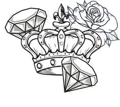 a drawing of a crown with a rose on top and a diamond in the middle