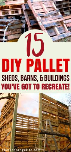 Do you need a livestock barn or storage shed? Try out some of these amazing DIY Pallet Shed, Barn, and Building Ideas that use free pallet wood as a base! #palletfurniture Shed Out Of Pallets, Pallet Shed Ideas, Diy Pallet Shed, Diy Projects Using Pallets, Build A Storage Shed, Pallet Sheds, She Shed Plans, Pallet Wood Ideas, Garden Shed Diy