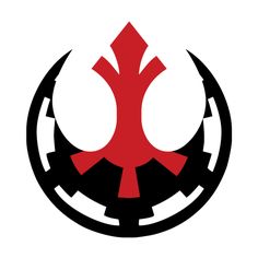 the symbol for star wars is shown in black and red, with an inverted design on it