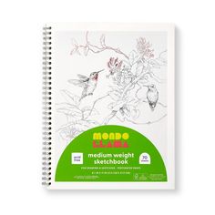 a spiral notebook with a drawing of hummings on the front and back cover,