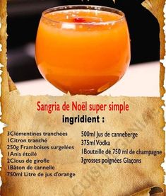 a menu with an orange drink and ingredients for it on the front page, in spanish