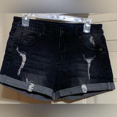 Denim Shorts Size Medium 29” Waist Nwot In Original Packaging Casual Black Distressed Jean Shorts, Mid-rise Distressed Black Jean Shorts, Black Distressed Denim Jean Shorts, Maternity Jean Shorts, Floral Denim Shorts, Vintage Denim Jeans, Stretch Denim Shorts, Low Rise Shorts, Maternity Shorts