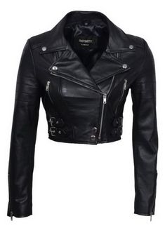 PRICES MAY VARY. Cropped Length Adjustable Buckle Tabs Angled YKK Zip Zipped Gauntlets Double Breasted Imbued with a classic biker spirit, this luxuriously soft nappa leather jacket features an angled zip through front and classic wide notched lapels. This signature and undeniably chic black leather biker jacket has embossed studs to the collar and epaulettes. The collar can be worn open or folded over closed for added warmth. Accented with two vertical zip pockets at the waist and an adjustable Cropped Biker Jacket, Black Leather Biker Jacket, Womens Coats, Cropped Leather Jacket, Leather Biker Jacket, Black Leather Jacket, Leather Jackets Women, Women's Coats & Jackets, Black Crop