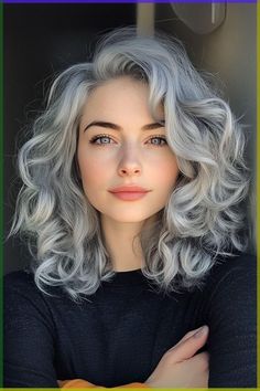 Warm Grey Hair, Gray Hair Blue Eyes, Silver Gray Hair Color, Dyson Blowout, Hair With Straightener, Healthy Gray Hair, Silver Gray Hair, Grey Hair Color Silver, Blowout Hair Tutorial