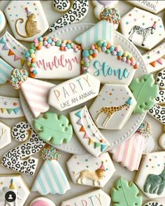 Animal Cookie Party, Animal Cookies For Birthday, Party Animals Cookies, Party Animal Birthday Theme Cookies, Animal Cookie Party Favors, Party Animal Cookies Decorated