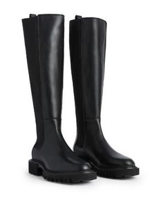 Allsaints Women's Maeve Stretch Tall Boots Chelsea Boot Women, Black Riding Boots, Black Boots Tall, Knee High Leather Boots, Wide Boots, Chelsea Boot, Lug Sole, Black Leather Boots, Tall Boots