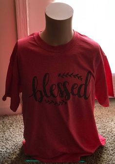 Blessed T-shirt Tee Top, Ladies Unisex Crewneck T-shirt, Blessed Mom, Gift For Mother, Unisex Custom t-shirt Available in UNISEX AND LADIES shirt sizes! You can choose your favorite color. All tees are handmade! For sizing and fit please refer to our listing images. All our Tees are made from preshrunk 100% combed ringspun cotton (heather colors are cotton/poly blend) and they are supersoft and comfortable to wear! Every Tee can withstand multiple washes in all wash temperatures as well as dryin Cotton Half Sleeve T-shirt With Letter Print, Relaxed Fit Half Sleeve T-shirt With Letter Print, Red Half Sleeve Cotton T-shirt, Red Cotton Half Sleeve T-shirt, Red Short Sleeve T-shirt For Fall, Relaxed Fit Top With Graphic Print And 3/4 Sleeve, Relaxed Fit Top With 3/4 Sleeves And Graphic Print, Cotton Graphic Print T-shirt With 3/4 Sleeve, Graphic Print Cotton T-shirt With 3/4 Sleeves