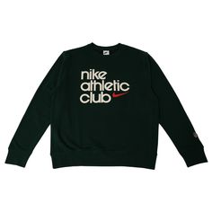 Nike Men Sportswear Club Crewneck (pro green) Collegiate Crew Sweatshirt With Logo Print, Athleisure Crew Sweatshirt With Embroidered Logo, Sporty Logo Print Sweatshirt For Sports Events, Collegiate French Terry Sweatshirt For Streetwear, French Terry Collegiate Sweatshirt For Streetwear, Sporty Sweatshirt With Logo For Sports Season, Throwback Logo Print Sweatshirt For Sports Season, Sporty Crew Sweats With Embroidered Logo, Throwback Sweatshirt With Logo Print For Sports Season