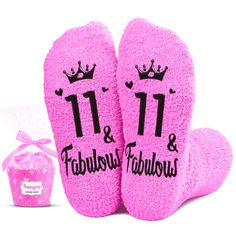 BIRTHDAY GIFTS FOR GIRLS: These pink birthday socks could be the perfect birthday gift for your daughter, granddaughter, or niece. GIFTS FOR 11 YEAR OLD: Looking for the perfect gift for kids age 11? Look no further than our vibrant and fun socks collection! These socks are ideal presents for 11 year old girls. GIFTS FOR CHILDREN: Celebrate with our "11 & Fabulous" socks, perfect for any occasion. Ideal for Birthday presents, Christmas surprises, or playful White Elephant gifts. Make every holid Cupcake Packaging, Socks Collection, Birthday Basket, Niece Gifts, Presents Christmas, Christmas Wedding Gifts, Christmas Surprise, Soft Coral, Fun Socks