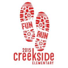 the logo for the 2013 creekside elementary fun run is shown in red on a white background