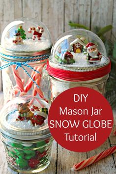 mason jar snow globes with candy canes in them