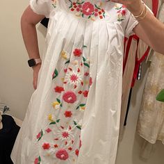 Beautiful 100% Cotton Dress Size L, In Pristine Condition. White A-line Midi Dress With Floral Embroidery, White Floral Embroidered Knee-length Dress, Fitted White Midi Dress With Floral Embroidery, White Knee-length Dress With Floral Embroidery, Valentine Dresses, Frances Valentine, Valentine Dress, Valentine Coloring, Cotton Dress