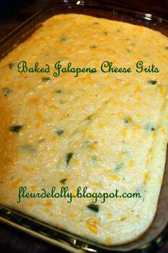 baked japanese cheese grits in a glass dish