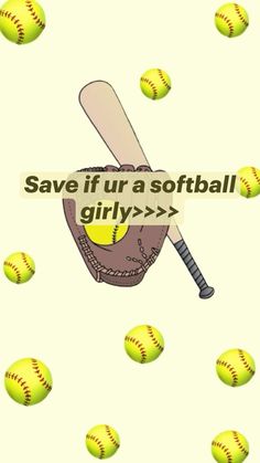 some balls and a baseball bat are in the air with words saying save it up a softball