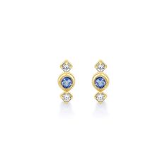 Blue Sapphire and Diamond Studs, 14KY Gold, Delicate Studs, Stackable Studs, Handmade Fine Jewelry, Sapphires, Diamonds, Something Blue Germanic Tribes, Blue Sapphire Studs, Triangle Studs, Geometric Studs, Moon Studs, Handmade Fine Jewelry, Dainty Studs, Blue Sapphire Diamond, Square Stud