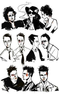 some sketches of people in suits and ties