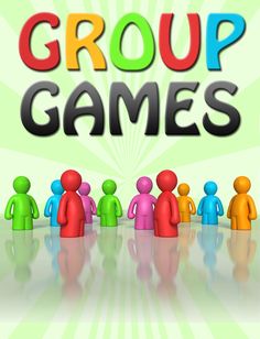 a group of people standing next to each other in front of the word group games