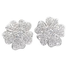 Flower Diamond Earrings in 18 Karat White Gold. 6.50 Carats. Flower Diamond Earrings, Flower Tops, Clip On Earrings, Diamond Earrings, Jewelry Earrings, White Gold, Engagement Rings, For Sale, Flowers