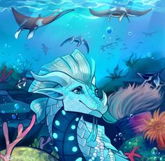 an underwater scene with sea animals and fish