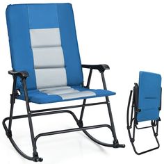 PRICES MAY VARY. 【No Assembly Required】This camping chair is easy to expand and fold without any tools, which is more convenient to use. Collapsible design makes it easier to carry during trip. The overall size of chair is 25.5”(L) X 38.5”(W) X40.5”(H) and the folding size is 28"(L) X 8"(W) X 45.5"(H). 【Solid & Durable Structure】Constructed of powder coated steel frame and premium oxford fabric, this rocking chair is sturdy and durable for long-term service life. The weight capacity of this heav Portable Camping Chair, Folding Rocking Chair, Folding Armchair, Portable Chair, Blue Armchair, Patio Rocking Chairs, Rocker Chairs, Red Cushions, Camping Chair