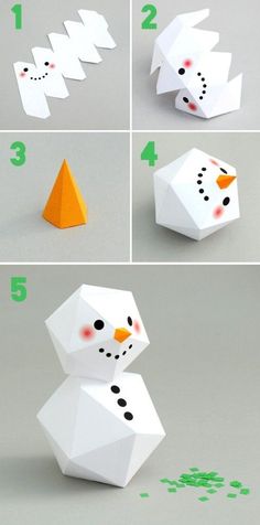 instructions for how to make an origami snowman