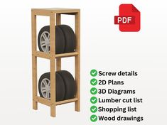 Plan Content: ✅ Screw Details ✅ 2D Plans ✅ 3D Diagrams with step-by-step instructions ✅ Detailed wood drawings ✅ Lumber shopping list ✅ Lumber cut list. Build a reliable tire storage rack with these DIY plans. Perfect for keeping your garage organized and your tires easily accessible. Instant digital download available! Timber List and cut list are included with the product. All the parts needed to create the product are individually drawn and sized. As an architect with professional working com Tire Storage Rack, Code Alphabet, Plan Content, Plan 2d, Diy Storage Rack, Tire Storage, Tire Rack, Garage Organize, Diy Plans