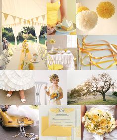 a collage of yellow and white wedding colors