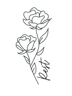 a drawing of two roses with the word love on it's back and one flower in