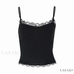 Lasaky - Lace Trimmed Camisole Tank Top for Layering Casual Black Vest With Spaghetti Straps, Black Cotton Cami Vest, Black Tank Camisole, Black Cotton Camisole Vest, Black Tank Top Vest Camisole, Fitted Denim Shirt, Tank Top Straps, Fit Couples, Layering Outfits