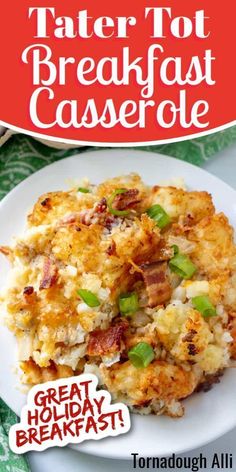 Full of tater tots, bacon, cheese, and sausage, this Tater Tot Breakfast Casserole from Tornadough Alli is a hearty breakfast dish that feeds a crowd and is 100% delicious! This breakfast recipe is so easy to put together and is great on busy mornings or for brunch! This is a kid-friendly dish the whole family raves about!