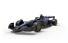 a blue race car on a white background with no one in it's seat