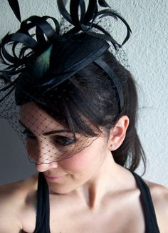 Black Felt Fascinator  Juliet Felt Round Sinamay by EyeHeartMe, Felt Fascinator, Ribbon Embellishments, Sinamay Fascinator, Fascinator Hat, Fascinator Hats, Black Felt, Black Feathers, Satin Ribbon, Black Satin