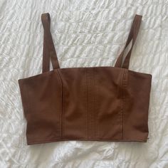 Never Worn Chic Brown Crop Top For Fall, Chic Brown Crop Top For Spring, Brown Cotton Crop Top For Day Out, Trendy Brown Crop Top For Day Out, Zara Cropped Brown Top, Zara Brown Top For Day Out, Fitted Brown Crop Top For Spring, Geometric Knit, Floral Corset