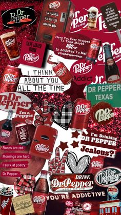 an advertisement for dr pepper's is shown in red and silver glittered paper