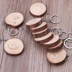 several pieces of wood that have been turned into key chains