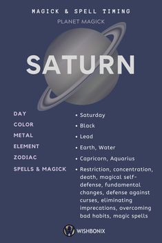 the saturn zodiac sign is shown on a dark blue background with white lettering that reads,