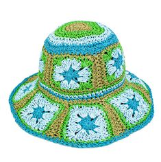 Blue Wide Brim Bucket Hat For Festivals, Adjustable Lightweight Multicolor Hat, Blue Flat Brim Sun Hat For Festival, Green Summer Cap, Adjustable Crochet Hat With Flat Brim For Beach Season, Green One Size Bucket Hat For Summer, Blue Brimmed Bucket Hat For Festival, Summer Green Bucket Hat One Size, Green Bucket Hat For Summer