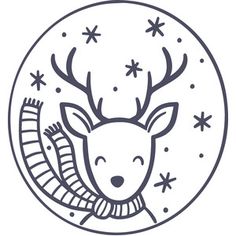 a deer wearing a scarf with snowflakes on it's head in a circle