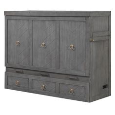 a large gray cabinet with drawers and handles