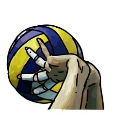 a drawing of a hand reaching for a volleyball ball with it's claws sticking out